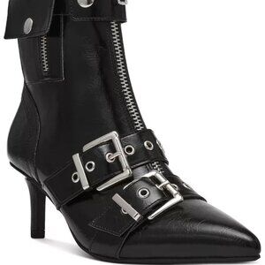 Wild Pair Moonbeam Buckle Booties Black Crinkle 9M Stiletto Heel MSRP $89